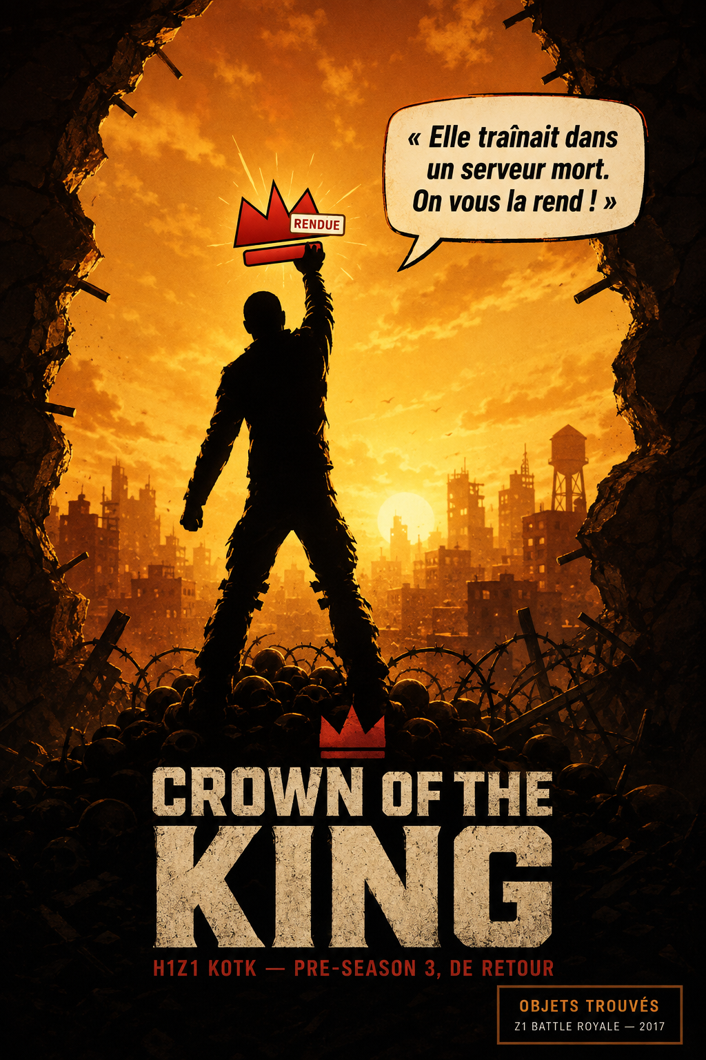 Un survivant brandit la couronne de Z1 Battle Royale rendue à la communauté COTK